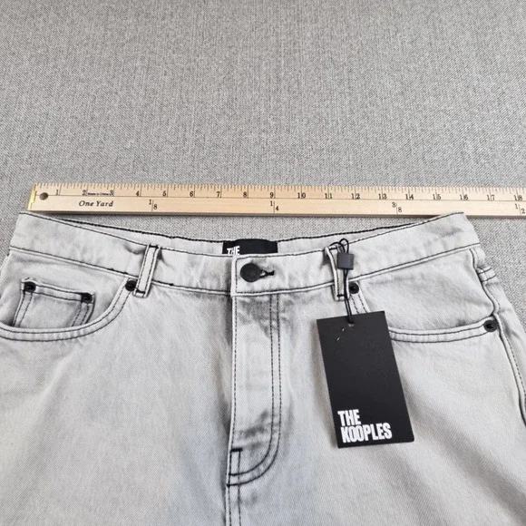 The Kooples Grey Distressed Button Fly Jeans Raw Hem Straight Leg Mens EU42 US32